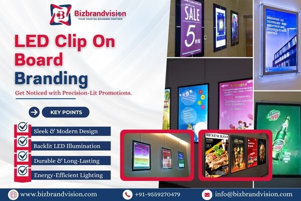 Bizbrandvision Pvt. Ltd. provides custom LED clip-on display boards for retail and indoor branding across India