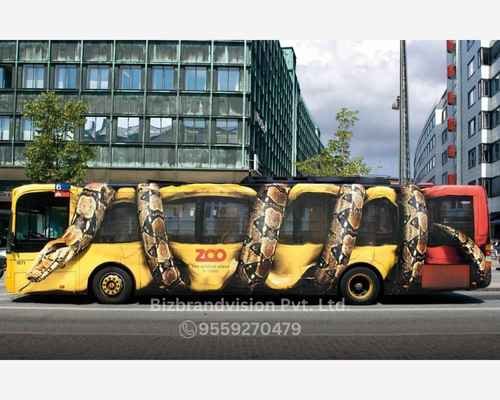 Full bus wrap advertising by Bizbrandvision Pvt. Ltd. with custom-designed vinyl for maximum brand impact