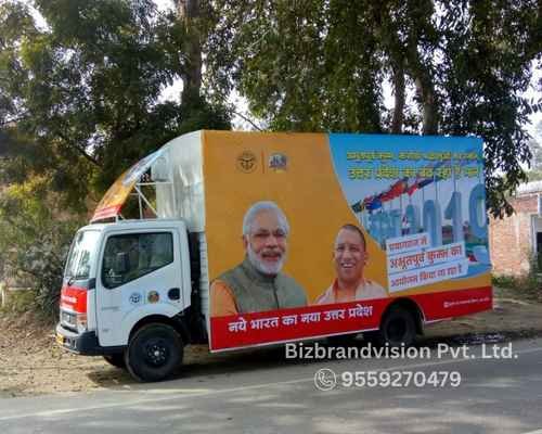 Mobile van advertising for political campaigns by Bizbrandvision Pvt. Ltd. with strategic route coverage